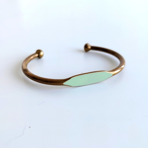 Mint enameled brass cuff signet style bracelet - Picture 1 of 4
